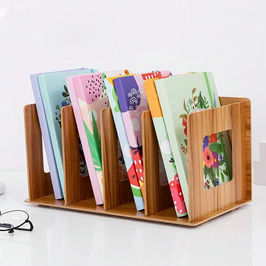 1 pieza Estantería de escritorio de madera, estantería de libros de madera para el hogar, caja de almacenamiento simple para dormitorio de estudiante, estantería de CD hecha a mano y creativa, estilo clásico, organizador de escritorio, adecuado como regalo