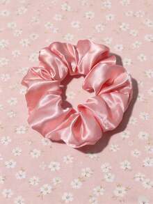 1 chiếc dây buộc tóc màu hồng, chất liệu satin, cỡ lớn dành cho nữ, kiểu scrunchy, dùng để giữ tóc đuôi ngựa. - Hồng - Xem 2