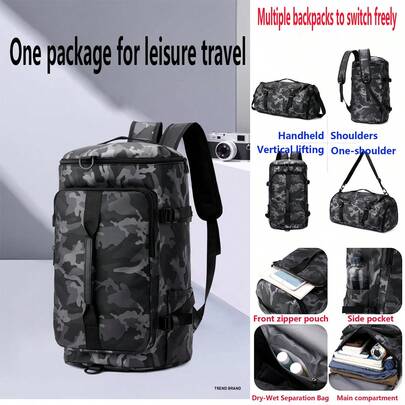 Nueva bolsa de viaje con separación de compartimentos húmedos y secos, mochila de gran capacidad con doble compartimento, bolso de mano, bandolera y bolso de mano, bolso de gimnasio multifuncional de moda, casual y práctico con separación de húmedo y seco