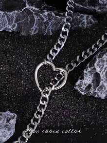 1pc Heart-Shaped Chain Choker, Lingerie Accessory, Women's Heart-Shaped Leash Necklace, Multi-Layer Tassel Necklace, Punk Metal Chain Body Jewelry Chain, Accessory For Couples, Dates, Parties And Performances - Silver - View 3