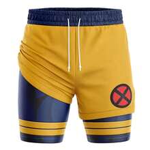 Anime Short Performance Mains Print Performance Shorts Summer Double Layer Beach Cartoon Pants Fitness Training Pant Sports Men's 2 In 1 Compression And Active Drawstring Shorts For Outdoor - Yellow - View 1