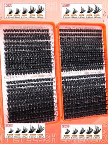 800/740/720 DIY仿貂毛假睫毛，C/D卷度，10D+20D+30D+40D/50D+60D+80D+100D/80D+100D+120D+150D，手工制作，可重复使用，蓬松浓密单根假睫毛套装，轻盈美睫，浓密型假睫毛，隐形眼镜佩戴者适用 - 亮橙色 - 查看 5