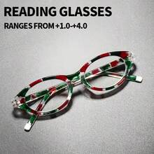 A Pair Of Red And Green Women's Oval Reading Glasses With Lightweight Frame Artistic Fashion Glasses For Holiday Gifts - Red and Green Frame - View 1