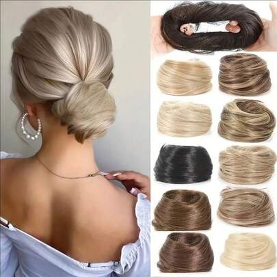 1pc 3-Inch Synthetic Hair Bun, Hair Scrunchie, Elastic Rubber Band Fixation, Can Clip Hair Ends To Extend Bun, Suitable For Women, Can Be Used For Buns
