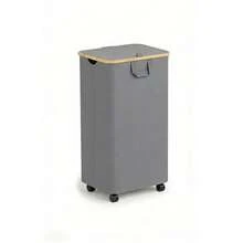 Laundry Hamper With Wheels And Lid, 100L Rolling Clothes Basket With 4 Wheels 2 Locking, Bamboo Handle & Frame Always Upright, Collapsible For Bedroom Bathroom Dorm RV Camping, Grey - Grey - View 8