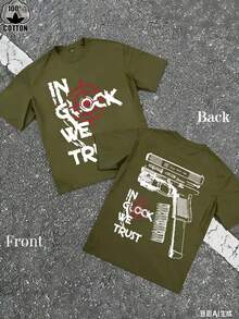 [Printed T-Shirt] Men's "Trust Us" Version B Gun Pattern Slogan T-Shirt ,  Casual Men's Round-Neck Short-Sleeve Cotton T-Shirt For Spring And Summer - 綠色 - 查看 3