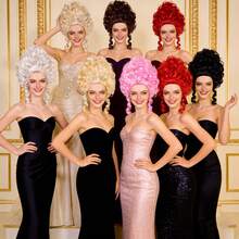 优雅女士维多利亚宫廷复古假发 - 经典18世纪殖民时期历史角色扮演假发，复古洛可可风格欧洲女王服装假发，短款大卷巴洛克蓬松盘发蜂窝式假发，适合节日、文艺复兴派对、戏剧表演、化装舞会、毕业舞会和皇家主题活动，多种鲜艳颜色可选（银色、金色、粉色、亮红色、黑色、深棕色）的合成假发 - 彩色 - 查看 4