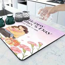1pc Carnation Hug Design - Multifunctional Absorbent Pad, Polyester Waterproof Table Protector Mat For Kitchen, Dining Table, Washing Machine, Bathroom Vanity, Kitchen Accessories, Party Supplies, Adds Happiness To Home - Carnation's Embrace - View 4