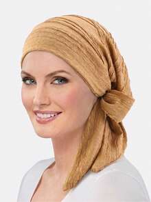 1件装女士加厚褶皱系带发带帽，发箍，可调节头巾，适合日常使用 - 彩色 - 查看 7