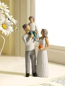 1pc Small Family Theme Resin Figurine Decor Craft, Suitable For Bookshelf, Desk, Living Room And Bedroom, Perfect For Wedding Art Decor, Mother's Day Gift, Birthday Gift, Graduation Gift, Etc. - A Family Of Three - View 6