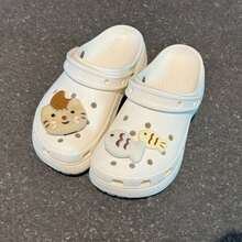 Plush Cat & Resin Fish Shoe Charms, Kawaii Mixed Material Decorations, White DIY Accessories For Women & Girls - Perfect For Hole Punch Shoes, Casual Sandals, Beach & Daily Wear, Ideal Gift For Cat Lovers - Brownish-yellow - View 1