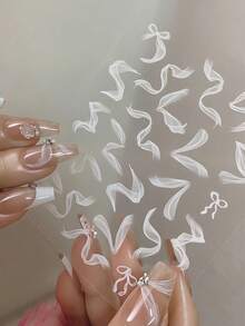 Silk Smoke Ribbon Nail Stickers, Delicate Ballet Nail Decals, Sensual Aesthetic - White - View 4