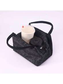 Túi xách giữ nhiệt kiểu Trung Quốc họa tiết hoa hướng dương, có khóa kéo, dùng đựng cơm trưa, túi giữ lạnh, chống thấm nước và nhẹ, làm từ vải không dệt với lớp lót nhôm, thiết kế tối giản. - màu đen - Xem 2