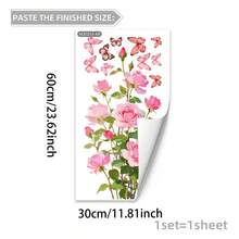 1/2/3pcs Watercolor Pink Rose Butterfly Wall Stickers, Elegant Floral Decals For Living Room Hallway Decoration, Removable Vinyl DIY Wall Art, Aesthetic Room Decor Gift - Floral Wall Sticker - View 3