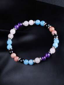 YAUKIA 1 chiếc vòng tay đá tự nhiên 6mm, thạch anh tím/thạch anh hồng/xanh ngọc/mã não đen, dùng để thiền định, giảm căng thẳng, unisex, chất liệu co giãn, lý tưởng để đeo hàng ngày. - Nhiều màu - Xem 5
