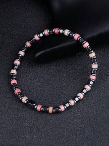 YAUKIA 1pc Bohemian Natural Stone Red Veins And Hexagonal Black Gallstones Bracelet,,Protection,Unisex, Stretch Jewelry, Ideal For Daily Wear - Multicolor - View 3