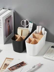 1pc Multi-Compartment Makeup Brush Holder, Lipstick & Cosmetics Organizer Box, Minimalist Vanity Desktop Storage Rack, Makeup Brush Cup - 5 Grids - View 4