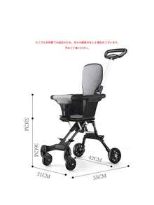 【出産祝いにも】両対面式 軽量ベビーカー 安定設計で横転しにくい 背もたれ前後切替 360°回転キャスター 折りたたみ＆ブレーキ付き ワイドシート・2点式安全ベルト - ブラック - チェックする 2