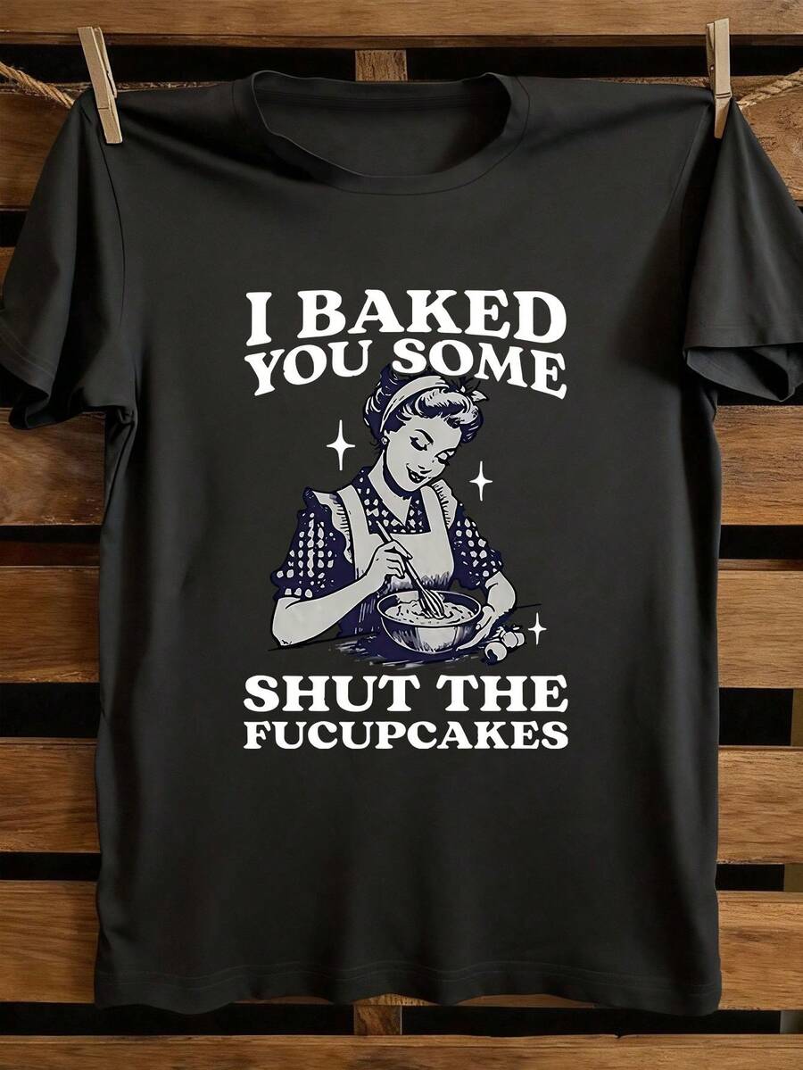 女士标准图案印花T恤，黑色，100%纯棉，适合夏季穿着，休闲棉质T恤 - 黑色 - 查看 1