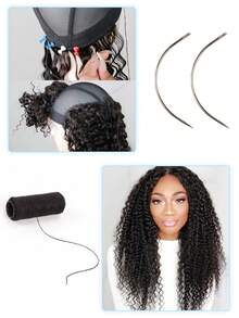 nunify 用于手工缝制发片、假发、DIY的缝纫线/编织线（黑色、棕色、深棕色、米色、卡其色），60米/卷，配C型弯针，假发制作工具 - 1PC - 查看 8