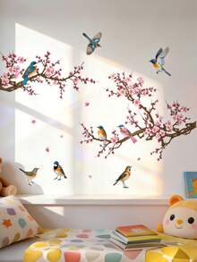 Branching Bird Cherry Blossom Wall Stickers Self-Adhesive Living Room Home Decor Wall Decals Entrance Decorative Beautification - Multicolor - View 2