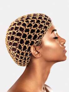 1pc Handmade Crochet Sleep Cap, Snood, Hair Net, Hair Accessory Suitable For Daily Use - Black - View 7