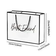 32*25*11cm weiße einfarbige Buchstaben Unterschrift, Freundschaft für immer Buchstaben Muster Dankbarkeit Tasche mit großer Kapazität für Schule, Einkaufen, Geschenkverpackung - Übersicht 3