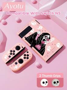 Ayotu 死亡、爱心与幽灵主题Switch保护壳，适用于新款Switch 2 (2025)/Switch NS/Switch OLED，无需取下保护壳即可安装在底座上，通用游戏手柄保护套，附赠2个摇杆帽，Switch游戏配件，防摔防刮，春日浪漫/返校礼物/情人节礼物 - 查看 14