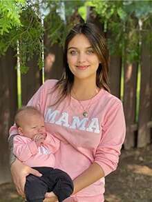 Mommy And Me Matching Outfits Christmas/Halloween Sweatshirts Family Matching Xmas Clothes Long Sleeve Crewneck Mama/Mini Letter Print Sweatshirts Pullover Tops Winter Fall Clothes - Màu Hồng  Dưa hấu - Xem 4