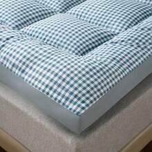 Thickened Mattress Pad - Multiple Sizes Available | Soft & Breathable Mattress | Relieves Back Pain, Elastic & Comfortable Design, 100% Polyester, Yellow Plaid Pattern - Dusty Blue - View 6