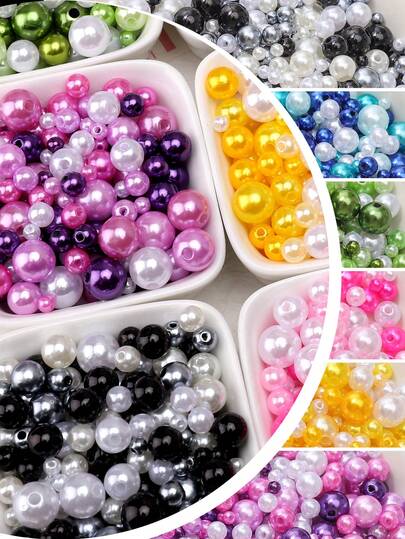 beadia 25克/包 4-10毫米 ABS彩色混色仿珍珠，直孔圆珠，绿色系列、粉色系列、黑色系列、蓝色系列、紫色系列等，用于制作项链和手链等珠宝首饰。