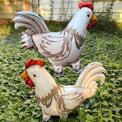 1/2pcs 40-Inch Aluminum Foil Wheel Walking Cream Chicken Balloon, Suitable For Decoration And Creating A Lively Atmosphere At Home (Also Available In Non-Wheeled Version)