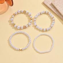 Bộ 4 vòng tay đính ngọc trai giả thời trang, tinh tế, thanh lịch và quyến rũ, phù hợp cho phụ nữ đeo hàng ngày và dự tiệc. - trắng - Xem 9