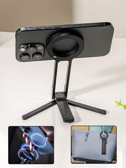 Soporte magnético ajustable y plegable para teléfono, portátil y práctico con múltiples ángulos horizontal y vertical, adecuado para oficina, ver videos, transmisión en vivo, viajes, trípode plegable, aplicable para hogar, fotografía al aire libre, oficina y automóvil