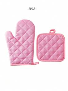 2pcs/4pcs Set Pink Oven Mitts And Pot Holders, Double-Sided Rhombus Pattern, Washable Kitchen Baking Cooking Heat Resistant Gloves And Pads, Microwave Mat Set - View 10