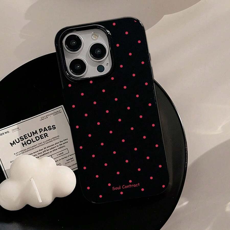 红色波点图案果冻黑色TPU软手机壳，适合作为情侣、女朋友、女儿、青少年的生日和圣诞礼物 - 黑色 - 查看 1