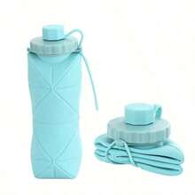 1 pieza Botella de agua plegable de silicona, vaso de agua deportivo portátil de gran capacidad, taza de viaje retráctil - Azul - Ver 13