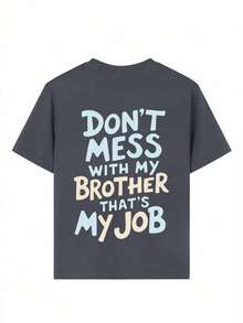Teen Boy Casual Funny Print Crew Neck Short Sleeve T-Shirt, Summer Top - Dark Grey - View 8