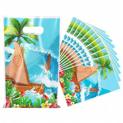 10/20/50个装夏威夷主题派对礼品袋，卡通生日派对用品，夏威夷风情派对回礼袋，海洋主题生日夏季派对装饰，婴儿派对装饰
