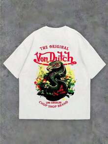Women Men Double Side Print Von Ditch Dragon Floral Design Red And Green Print Fabric Soft & Skin-Friendly Unisex Style Gifts For Spring Festival, Valentine's Day, St. Patrick's Day & World Cup-Van Dutch Dragon Print Women T Shirt Classic Americana Style Graphic, Vacation Outfits Women,Summer Outfits For Women,Spring Outfits For Women,Summer Tops, Easter Outfit Women - 紅色 - 查看 9