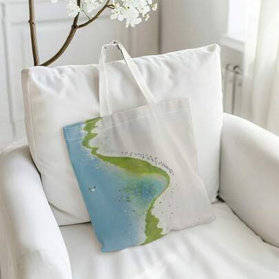 1个帆布手提袋，大容量单肩包，适合通勤、校园和日常使用；印花手提包；耐用手提包