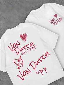 1pcs Women's Double-Sided Printing Von Dutchh Heart Logo With Key And Year 1999 Fabric Soft & Skin-Friendly Unisex Style Gifts For Spring Festival, Valentine's Day, St. Patrick's Day & World Cup-Van Dutch Dragon Print Women T Shirt Classic Americana Style Graphic Tee,Summer Fits,Vacation Fits Women,Summer Fits For Women,Spring Fits For Women,Summer Tops,St Pattys Day Fit,Easter Fit Womensummer Outfits For Women - White - View 1