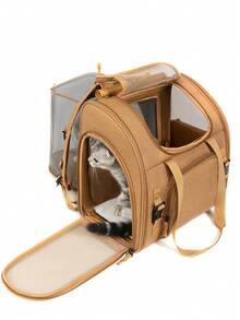 Transportín para mascotas, transportín para gatos, bolso portátil para mascotas, mochila transportadora de mascotas - Transportín blando para gatos medianos y perros pequeños de hasta 15 libras, bolso transportador de mascotas, transportín de viaje aprobado por aerolíneas - Marrón - Ver 13