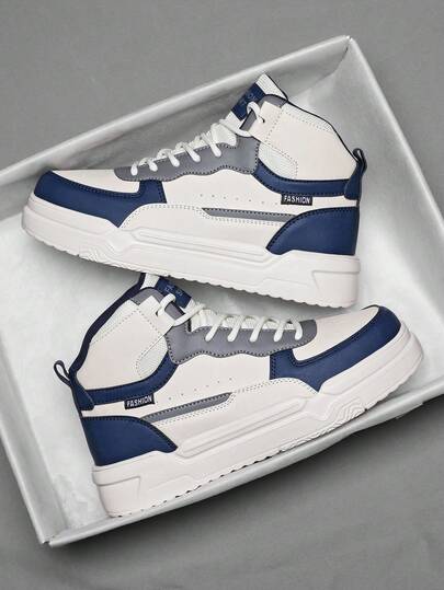 Giày thể thao cao cổ phối da và lưới, đa năng, thoải mái, tối giản, phong cách thể thao thường ngày.