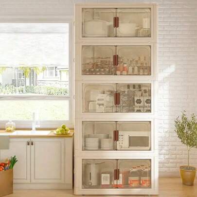 70 cm x 5 layers - Extra-large folding storage cabinet, plastic storage box with lid, baby wardrobe, wheeled foldable stackable container, storage cabinet, folding organizing system suitable for dressing rooms, bedrooms, offices, kitchens, and storage items, room decoration items