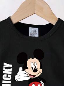 Disney 米奇老鼠两件套夏季男婴休闲短裤套装，包含卡通印花短袖T恤和纯色弹力腰短裤，舒适透气，时尚日常穿着及礼物之选。 - 黑色 - 查看 3