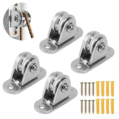 Juego De 4 Poleas Fijas De Acero Inoxidable Silenciosa, Montada En Pared, Para Equipo De Bricolaje, Cable De Acero Y Puertas Correderas De Riel, Oferta Por Tiempo Limitado En Ferretería Del Hogar
