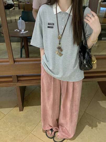 宽松休闲百搭韩版女式夏季撞色Polo衫