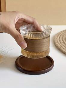 5件套日式竹木杯垫，含1个铁架，木质茶杯垫，圆形木质茶盘隔热垫，禅意木质杯垫套装，圆形木质茶杯垫套装 - 彩色 - 查看 9
