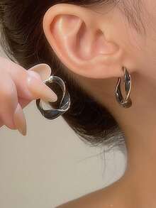 1 Pair Fashionable Colorful Enamel C-Shaped Hoop Earrings, Unique Geometric Design, Minimalist Versatile Jewelry For Women, Suitable For Daily, Dates, Parties, Great Gift For Girlfriend - Multicolor - View 15